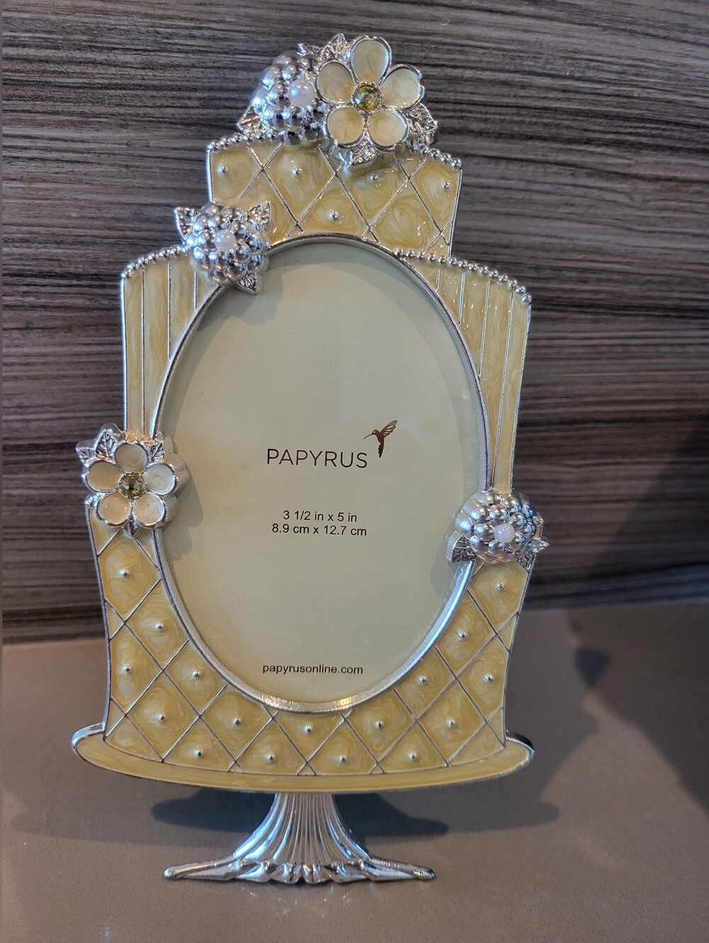 Papyrus Cream Floral Jeweled Enamel Photo Frame- Comes With Original Box
